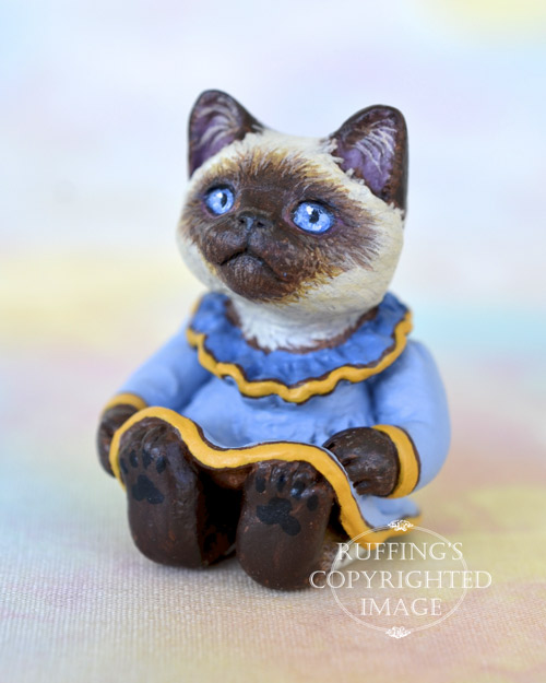 Iris, miniature Ragdoll cat art doll, handmade original, one-of-a-kind kitten by artist Max Bailey