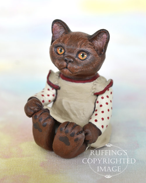 Irma, miniature Burmese cat art doll, handmade original, one-of-a-kind kitten by artist Max Bailey