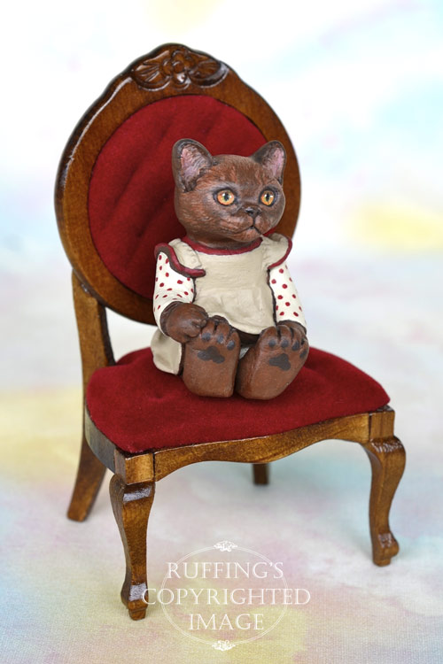 Irma, miniature Burmese cat art doll, handmade original, one-of-a-kind kitten by artist Max Bailey