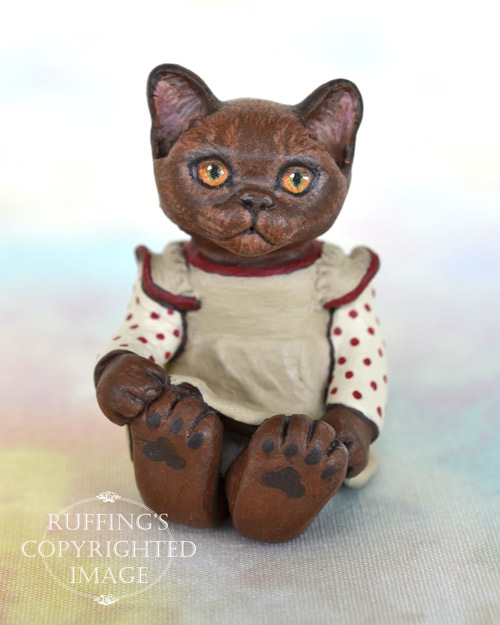 Irma, miniature Burmese cat art doll, handmade original, one-of-a-kind kitten by artist Max Bailey