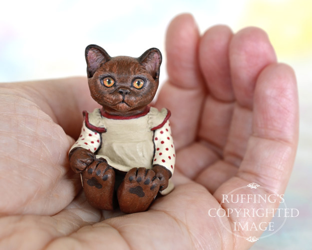 Irma, miniature Burmese cat art doll, handmade original, one-of-a-kind kitten by artist Max Bailey