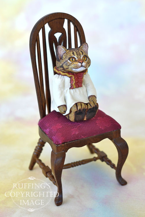 Jamie, miniature tabby cat art doll, handmade original, one-of-a-kind kitten by artist Max Bailey