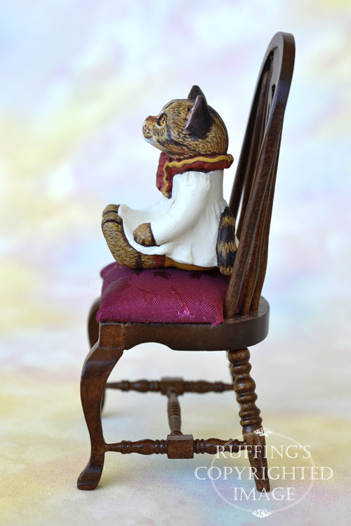 Jamie, miniature tabby cat art doll, handmade original, one-of-a-kind kitten by artist Max Bailey