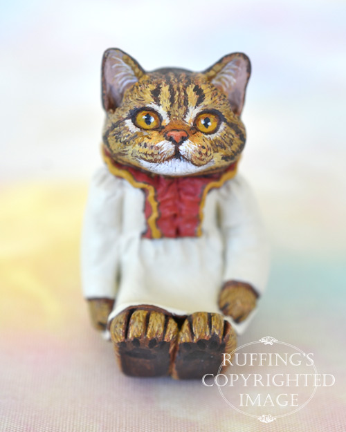 Jamie, miniature American Shorthair tabby cat art doll, handmade original, one-of-a-kind kitten by artist Max Bailey