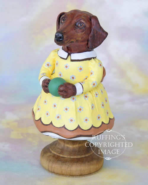 Janie the Dachshund, Original One-of-a-kind Folk Art Dog Doll Figurine by Max Bailey