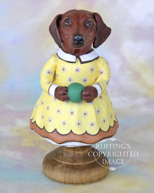 Janie the Dachshund, Original One-of-a-kind Folk Art Dog Doll Figurine by Max Bailey