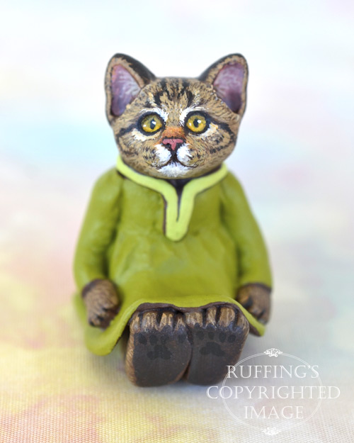  Jenna, miniature tabby cat art doll, handmade original, one-of-a-kind kitten by artist Max Bailey