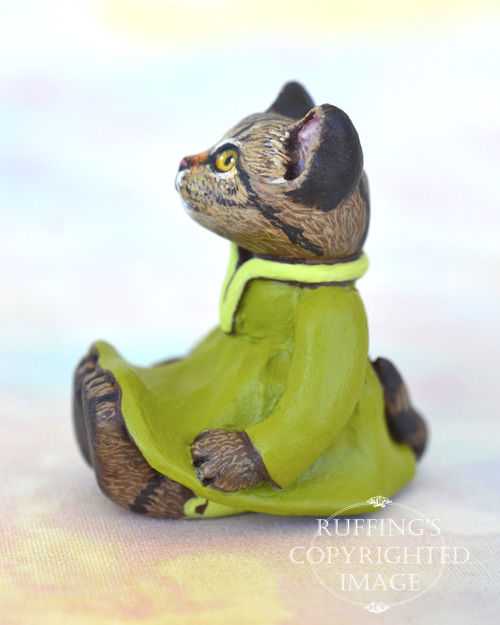 Jenna, miniature tabby cat art doll, handmade original, one-of-a-kind kitten by artist Max Bailey