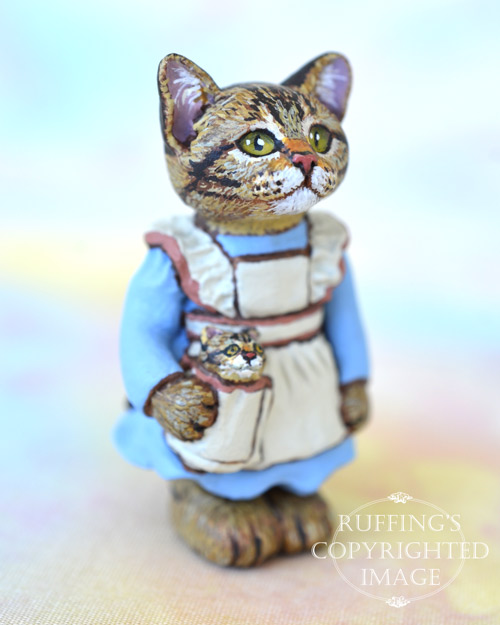 Jennifer, miniature tabby cat art doll, handmade original, one-of-a-kind kitten by artist Max Bailey