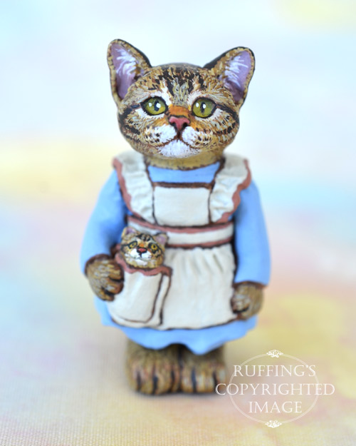 Jennifer, miniature tabby cat art doll, handmade original, one-of-a-kind kitten by artist Max Bailey