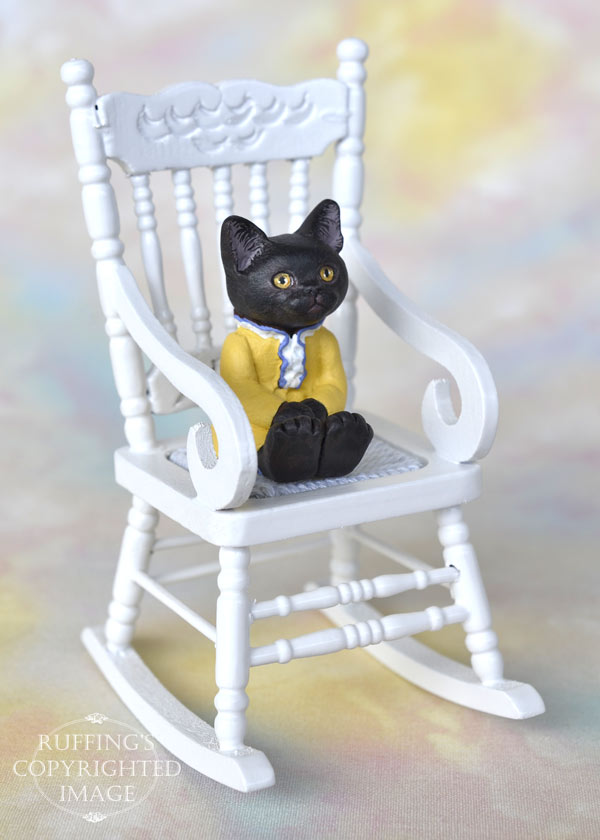 Jetta, miniature black Bombay American Shorthair cat art doll, handmade original, one-of-a-kind kitten by artist Max Bailey