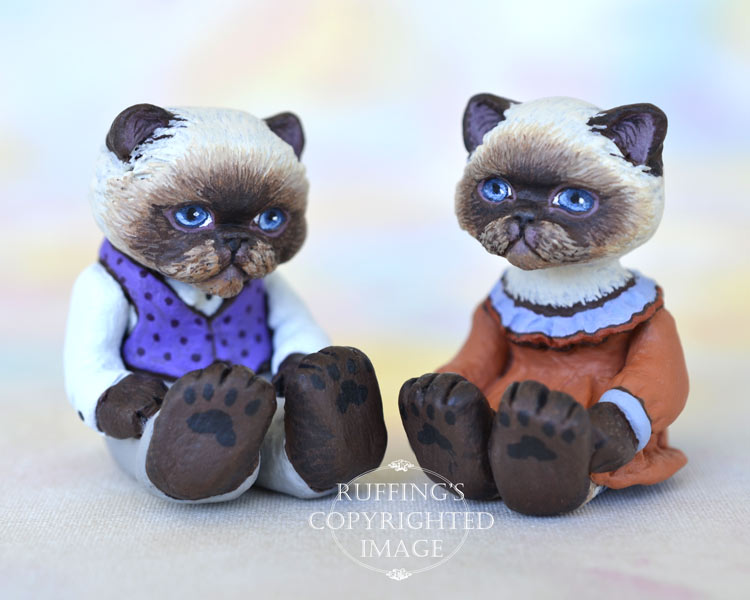 Kendra and Mikey, miniature Himalayan cat art dolls, handmade original, one-of-a-kind kittens by artist Max Bailey