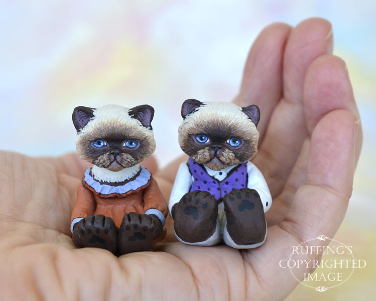 Kendra and Mikey, miniature Himalayan cat art dolls, handmade original, one-of-a-kind kittens by artist Max Bailey