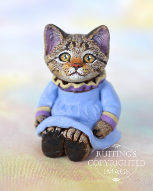 Kimberly, miniature tabby cat art doll, handmade original, one-of-a-kind kitten by artist Max Bailey