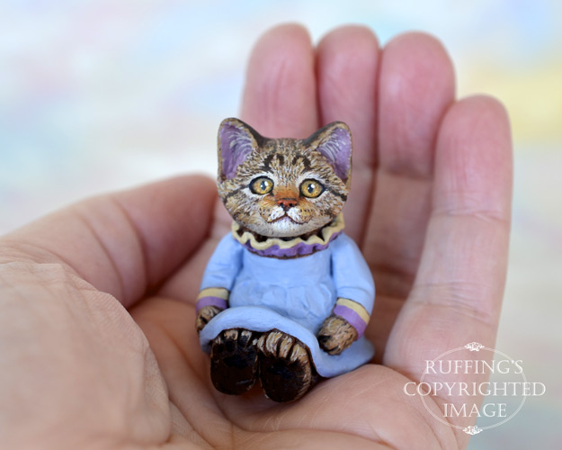 Kimberly, miniature tabby cat art doll, handmade original, one-of-a-kind kitten by artist Max Bailey