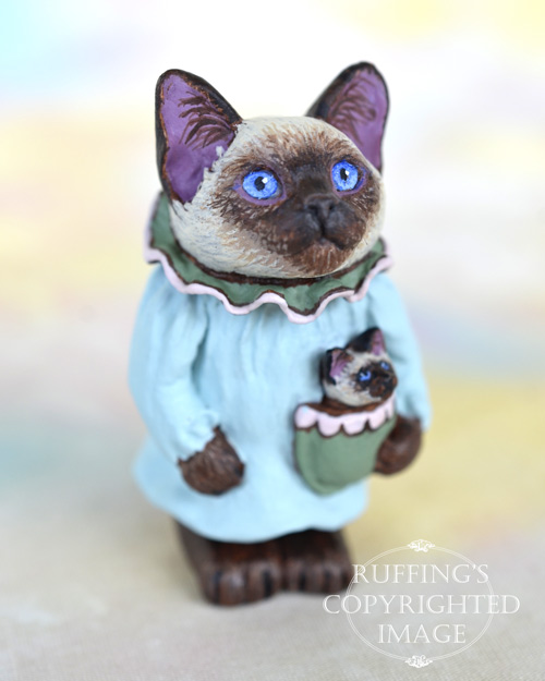 Lacey, miniature Siamese cat art doll, handmade original, one-of-a-kind kitten by artist Max Bailey