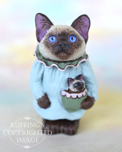 Lacey, miniature Siamese cat art doll, handmade original, one-of-a-kind kitten by artist Max Bailey