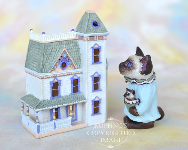 Lacey, miniature Siamese cat art doll, handmade original, one-of-a-kind kitten by artist Max Bailey