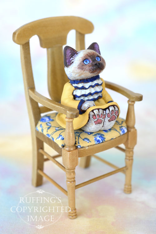 Laurie, miniature Ragdoll cat art doll, handmade original, one-of-a-kind kitten by artist Max Bailey