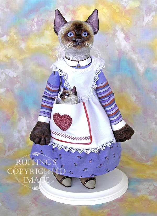 Loretta and Lulu, Original One-of-a-kind Folk Art Siamese Cat and Kitten Dolls by Max Bailey and Elizabeth Ruffing