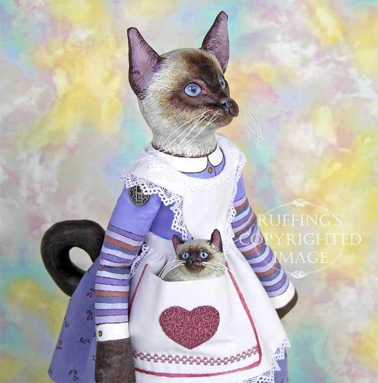 Loretta and Lulu, Original One-of-a-kind Folk Art Siamese Cat and Kitten Dolls by Max Bailey and Elizabeth Ruffing