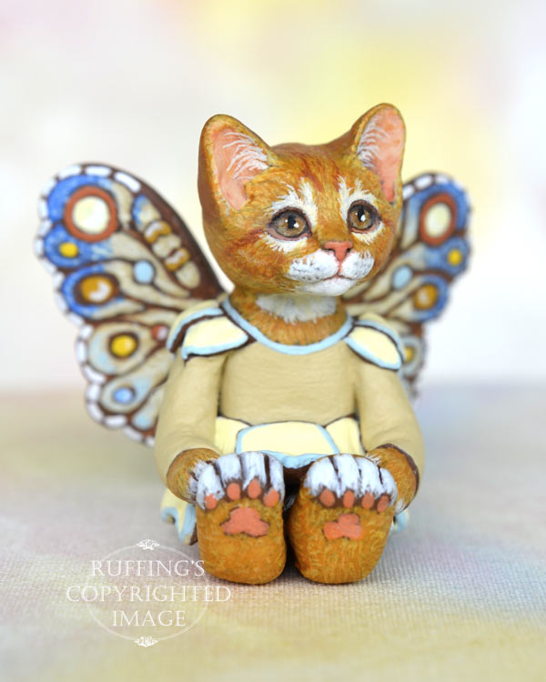 Lotus, miniature ginger tabby fairy cat art doll, handmade original, one-of-a-kind kitten by artist Max Bailey