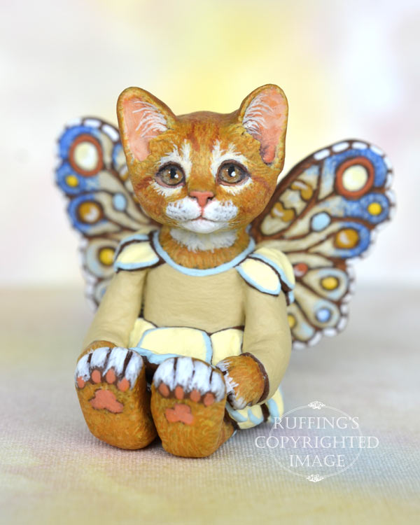 Lotus, miniature ginger tabby fairy cat art doll, handmade original, one-of-a-kind kitten by artist Max Bailey