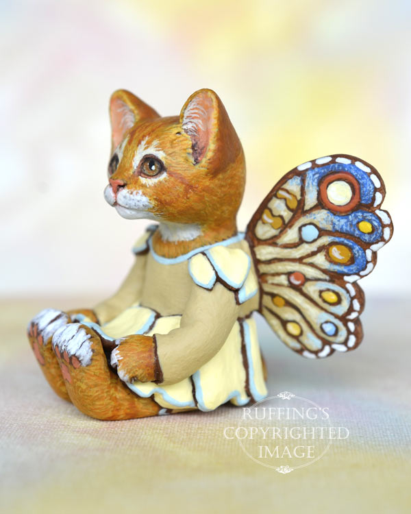 Lotus, miniature ginger tabby fairy cat art doll, handmade original, one-of-a-kind kitten by artist Max Bailey