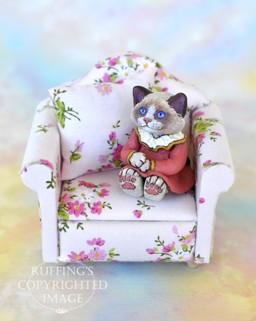 JLouellen, miniature bi-color Ragdoll cat art doll, handmade original, one-of-a-kind kitten by artist Max Bailey