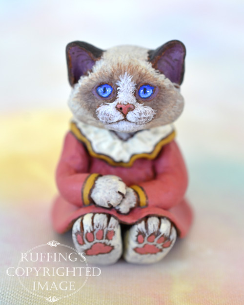 Louellen, miniature bi-color Ragdoll cat art doll, handmade original, one-of-a-kind kitten by artist Max Bailey