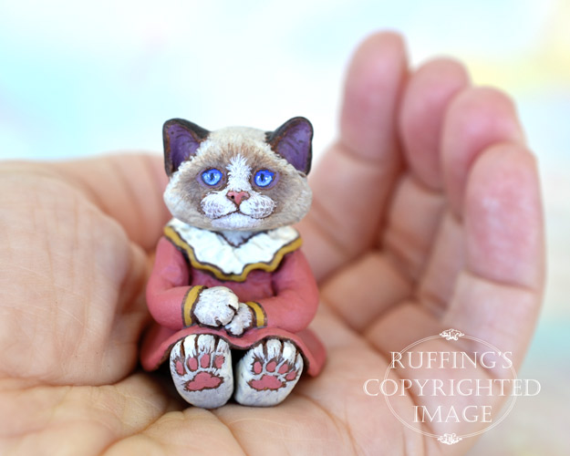 JLouellen, miniature bi-color Ragdoll cat art doll, handmade original, one-of-a-kind kitten by artist Max Bailey