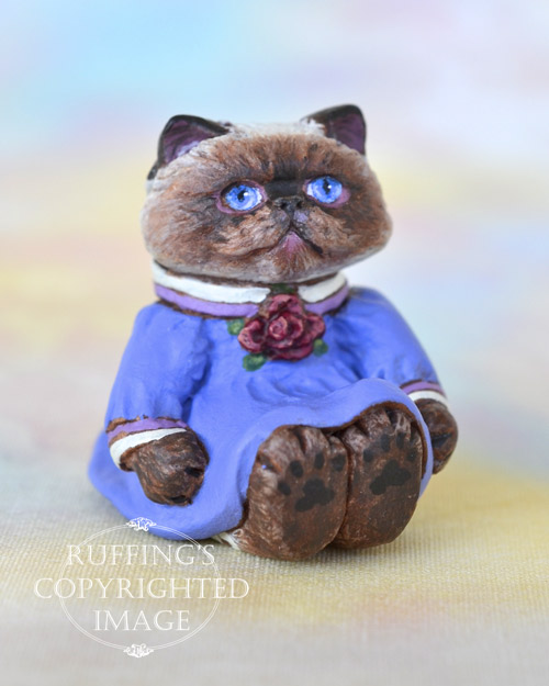 Louisa, miniature Himalayan cat art doll, handmade original, one-of-a-kind kitten by artist Max Bailey