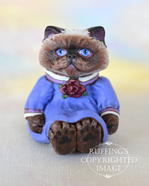 Louisa, miniature Himalayan cat art doll, handmade original, one-of-a-kind kitten by artist Max Bailey