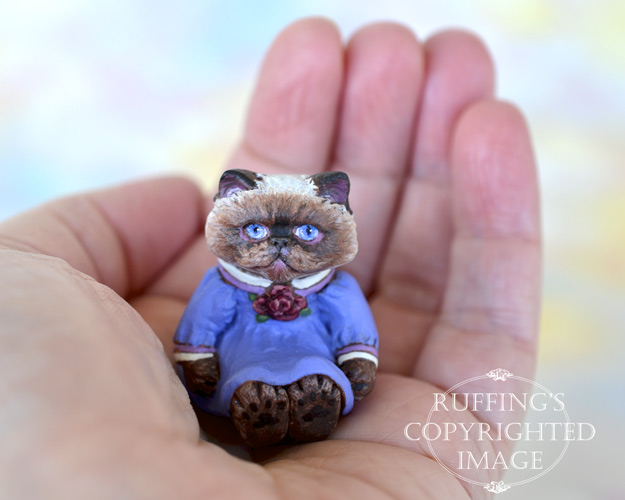 Louisa, miniature Himalayan cat art doll, handmade original, one-of-a-kind kitten by artist Max Bailey