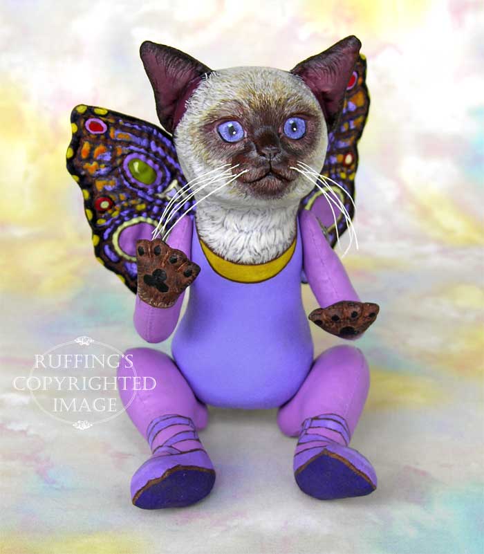 Luna the Pixie Kitten, Original One-of-a-kind Siamese Folk Art Cat Doll by Max Bailey and Elizabeth Ruffing