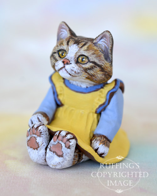 Madison, miniature tabby-and-white cat art doll, handmade original, one-of-a-kind kitten by artist Max Bailey