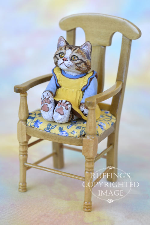 Madison, miniature tabby-and-white cat art doll, handmade original, one-of-a-kind kitten by artist Max Bailey