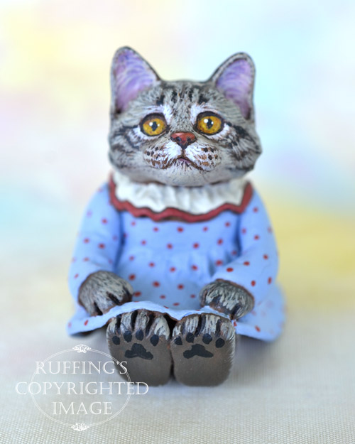 Margaret, miniature Maine Coon cat art doll, handmade original, one-of-a-kind kitten by artist Max Bailey