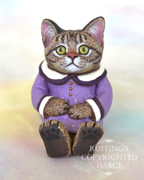 Margo, miniature tabby cat art doll, handmade original, one-of-a-kind kitten by artist Max Bailey