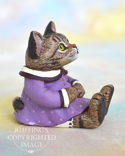 Margo, miniature tabby cat art doll, handmade original, one-of-a-kind kitten by artist Max Bailey