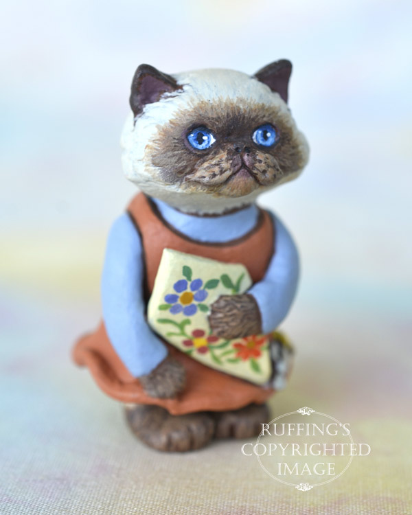 Maura, miniature Himalayan cat art doll, handmade original, one-of-a-kind kitten by artist Max Bailey