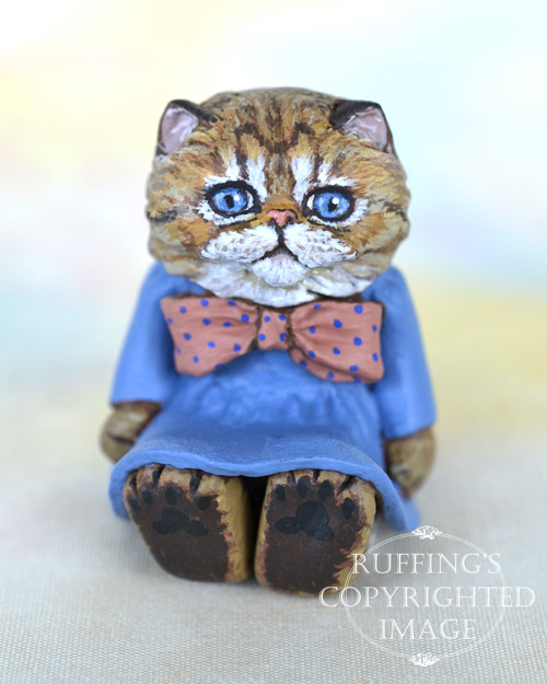 Maureen, miniature Persian tabby cat art doll, handmade original, one-of-a-kind kitten by artist Max Bailey