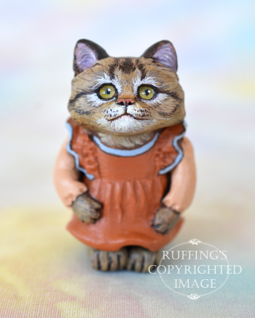 Mirabelle, miniature tabby cat art doll, handmade original, one-of-a-kind kitten by artist Max Bailey