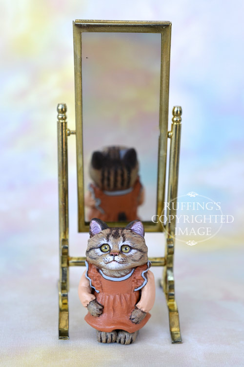 Mirabelle, miniature tabby cat art doll, handmade original, one-of-a-kind kitten by artist Max Bailey