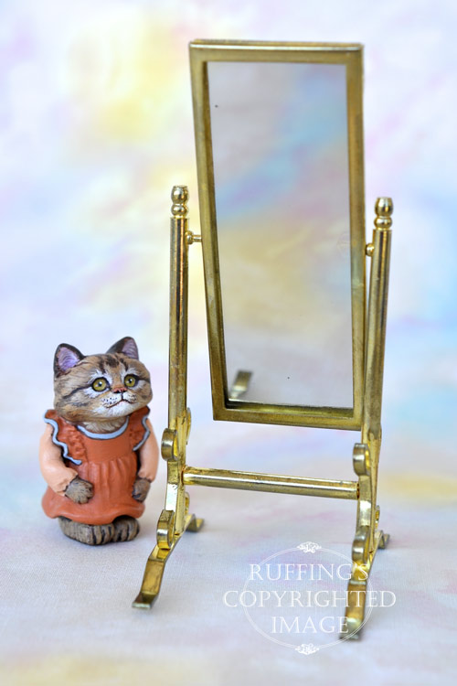 Mirabelle, miniature tabby cat art doll, handmade original, one-of-a-kind kitten by artist Max Bailey