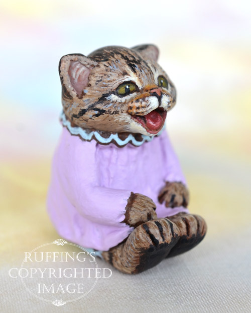 Mollie, miniature crybaby tabby cat art doll, handmade original, one-of-a-kind kitten by artist Max Bailey