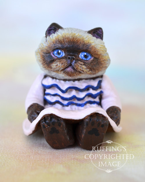 Mona, miniature Himalayan cat art doll, handmade original, one-of-a-kind kitten by artist Max Bailey