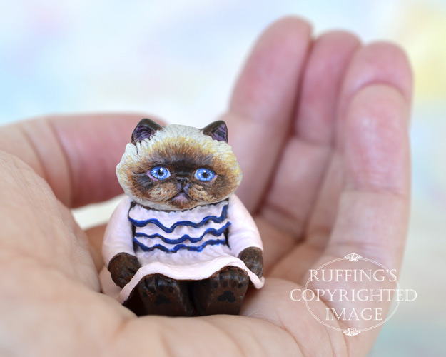 Mona, miniature Himalayan cat art doll, handmade original, one-of-a-kind kitten by artist Max Bailey