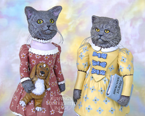 Natasha and Ivan, Original One-of-a-kind Russian Blue Cat Folk Art Doll Figurine by Max Bailey