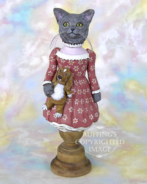 Natasha and Ivan, Original One-of-a-kind Russian Blue Cat Folk Art Doll Figurine by Max Bailey